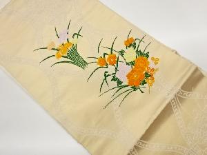 立涌に花々模様織出し名古屋帯